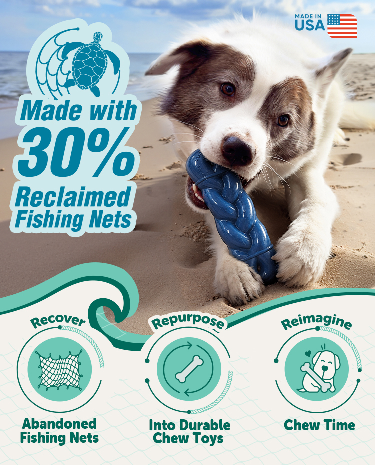 Nylabone Love Our Oceans chew toys made with reclaimed fishing nets