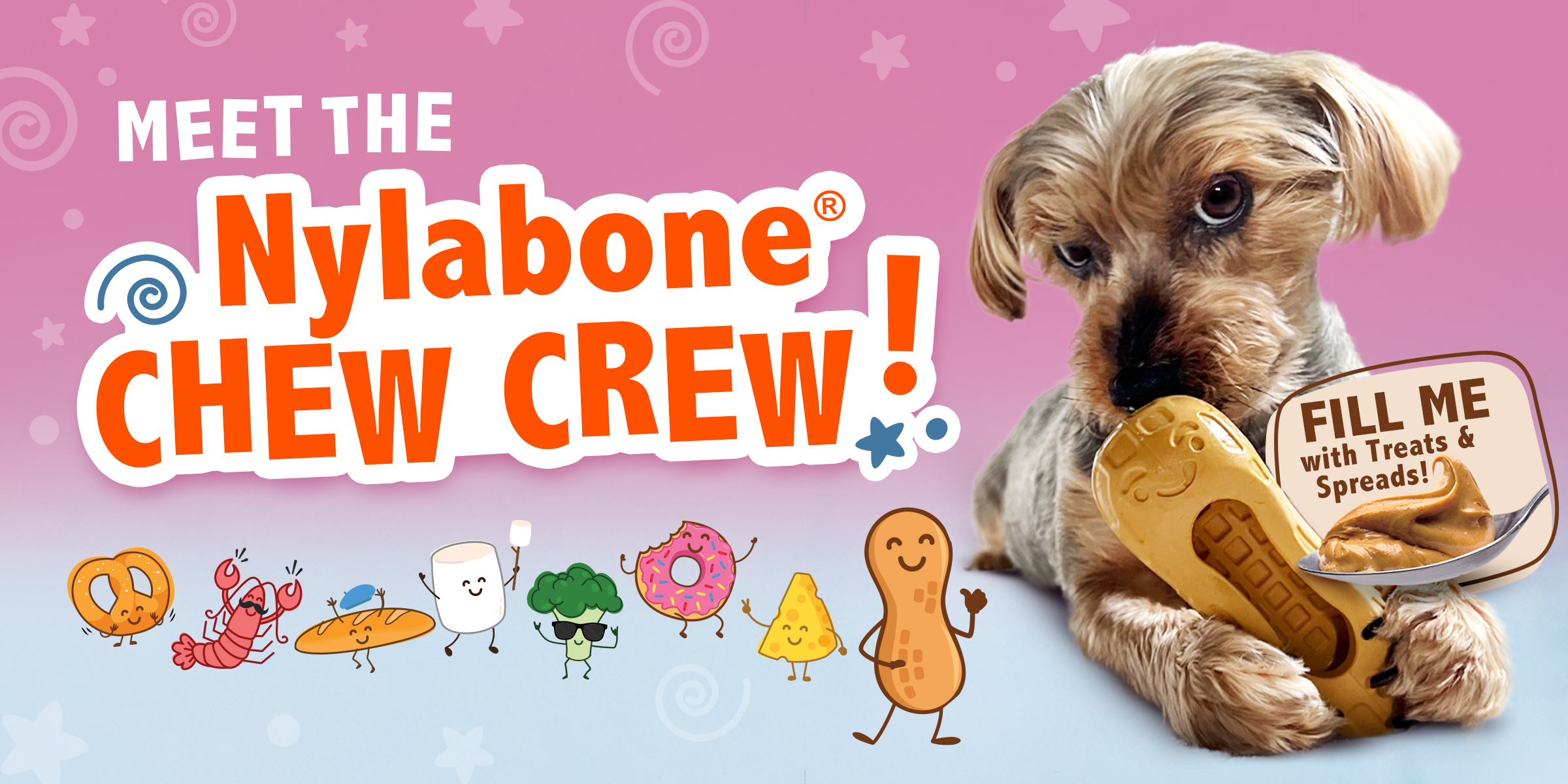 Nylabone Chew Crew graphic with dog holding chew