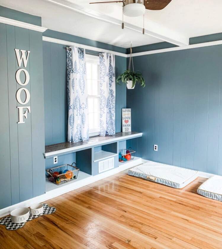 living room with dog bed