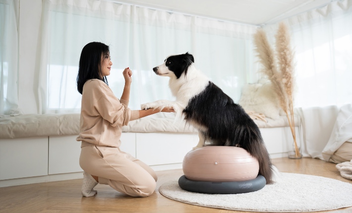 woman-training-dog-indoors