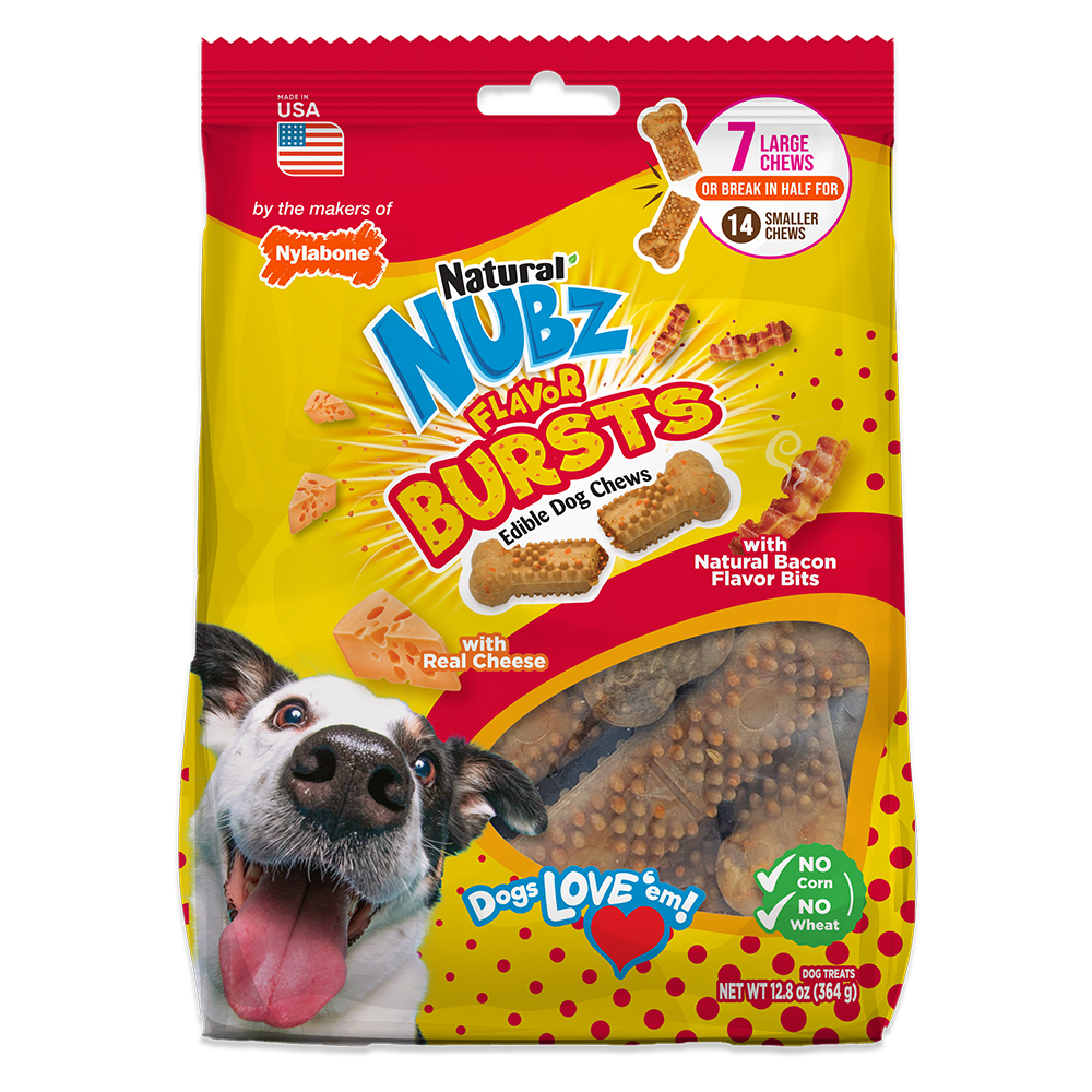 Natural Nubz Flavor Bursts Dog Chews in packaging.