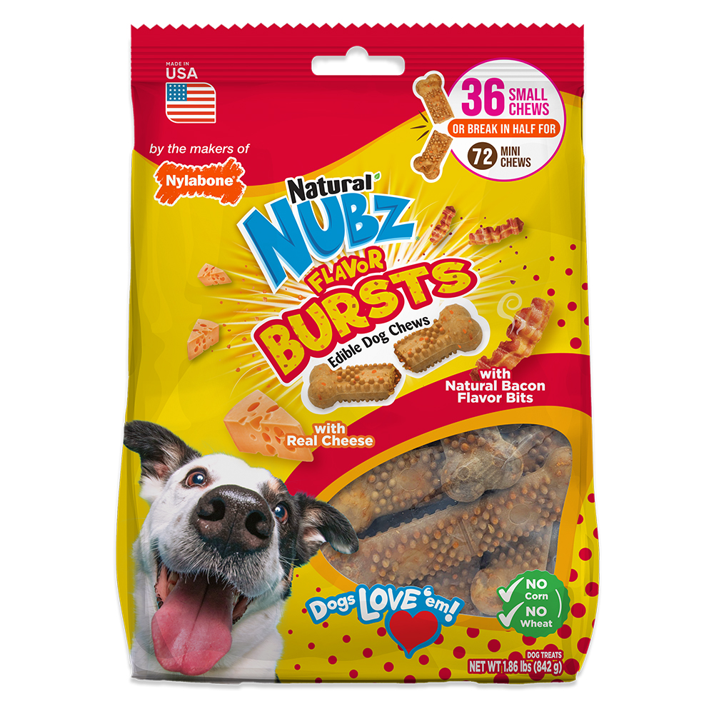 Natural Nubz Flavor Bursts Dog Chews in packaging.