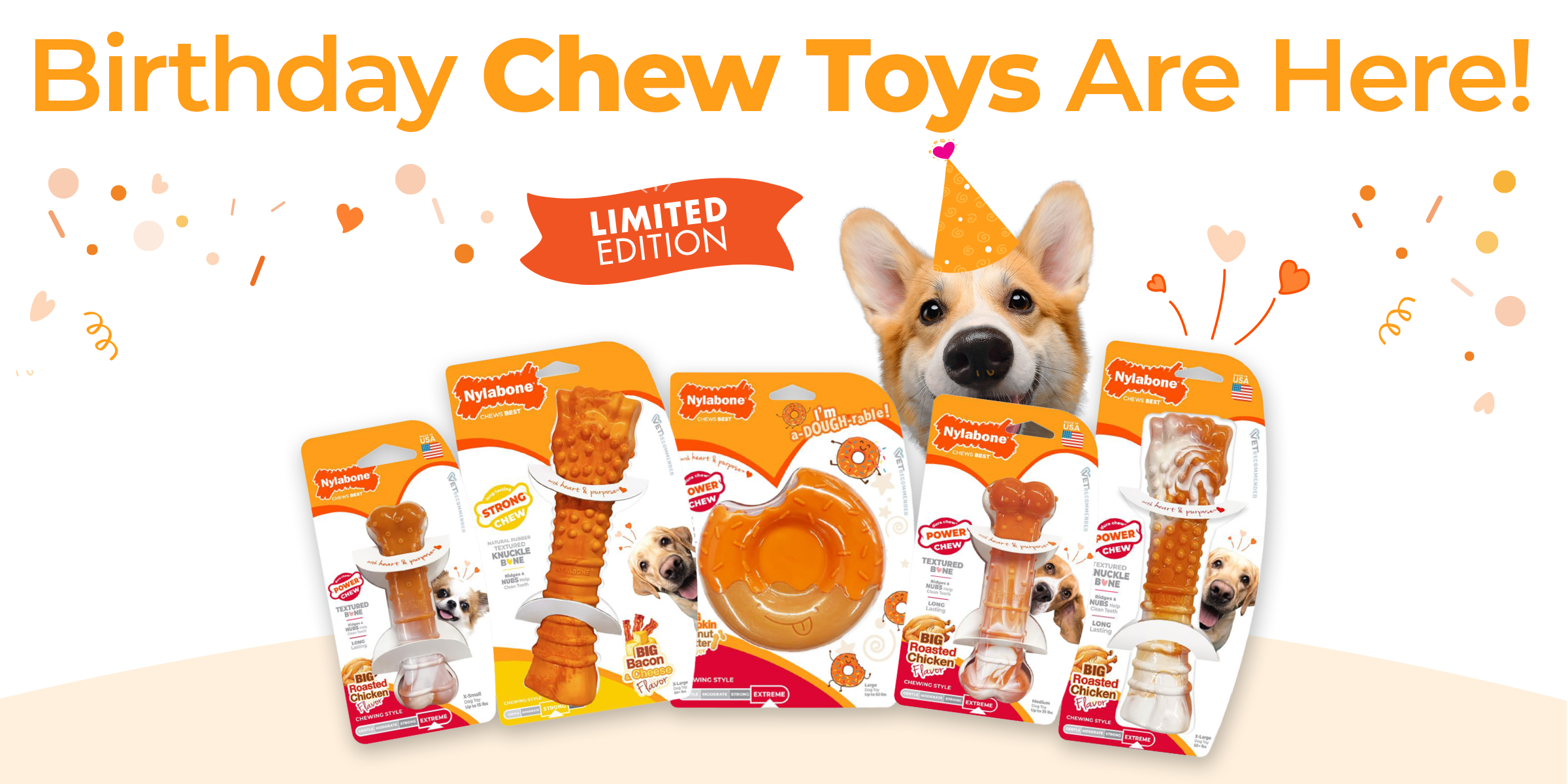 limited edition birthday chew toys announcement from Nylabone