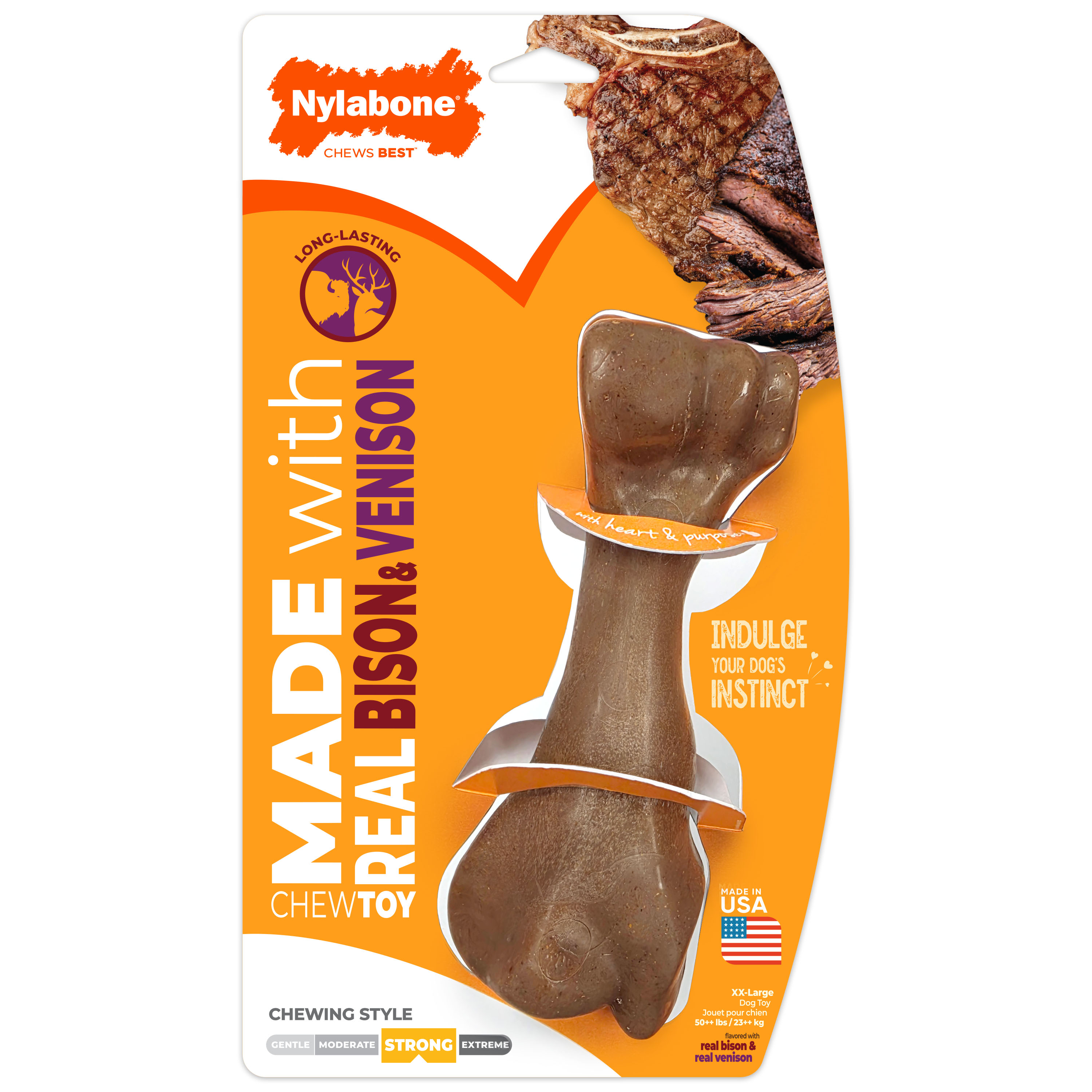Nylabone Strong Chew Femur chew toy made with real bison and venison
