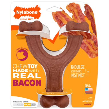 strong chew wishbone chew toy made with real bacon