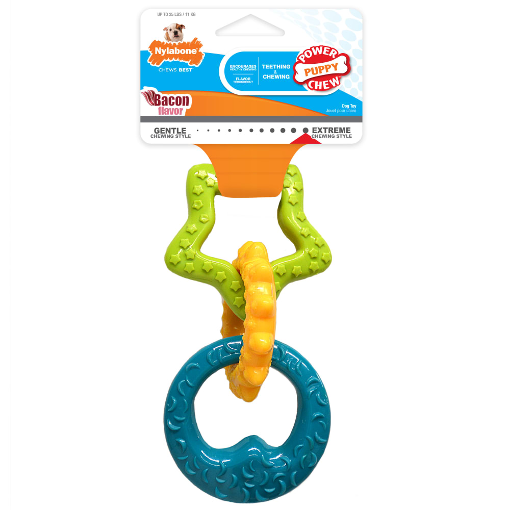Front view of Nylabone Puppy Teething Rings in packaging