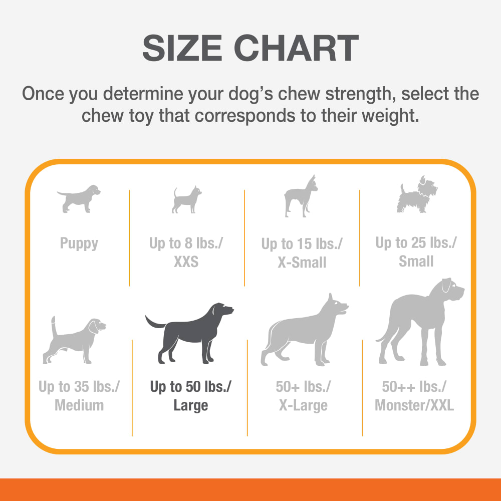 Power Chew Baguette Dog Toy size chart