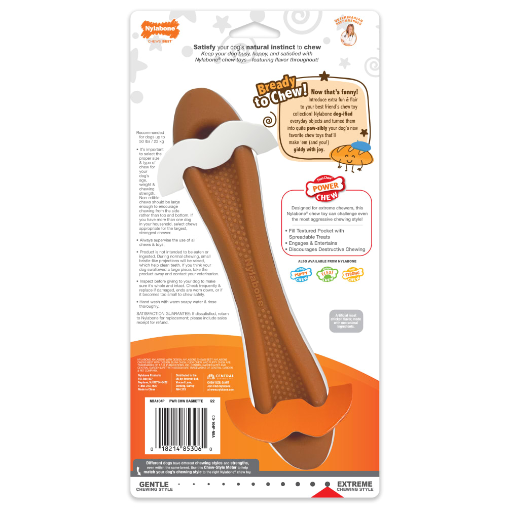 Power Chew Baguette dog toy back of package