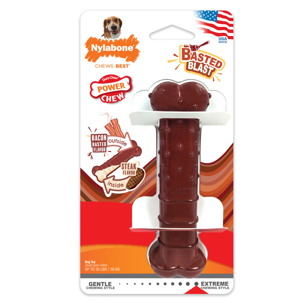 Front view of Nylabone Bastedbone Wolf in packaging