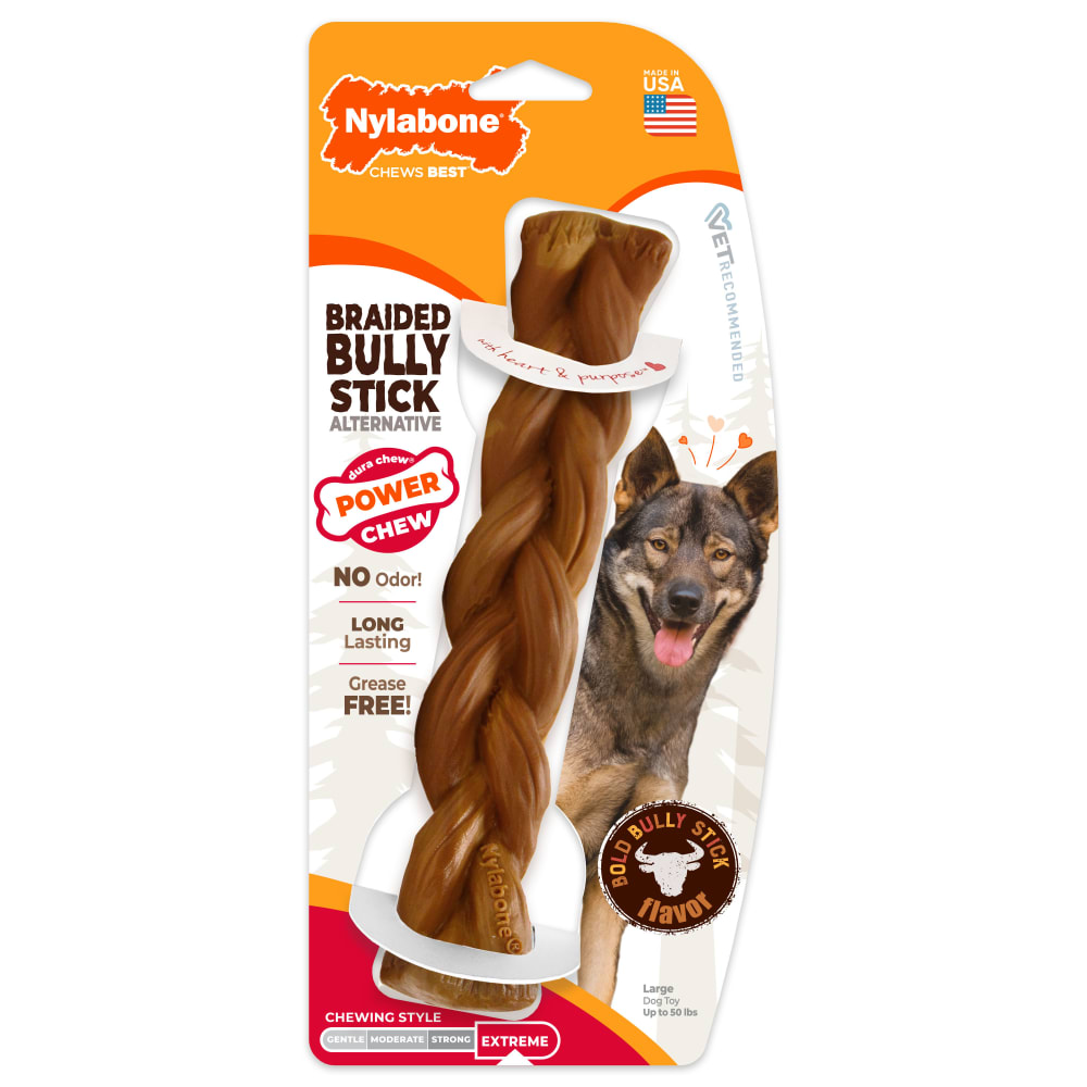 Braided bully stick in packaging.
