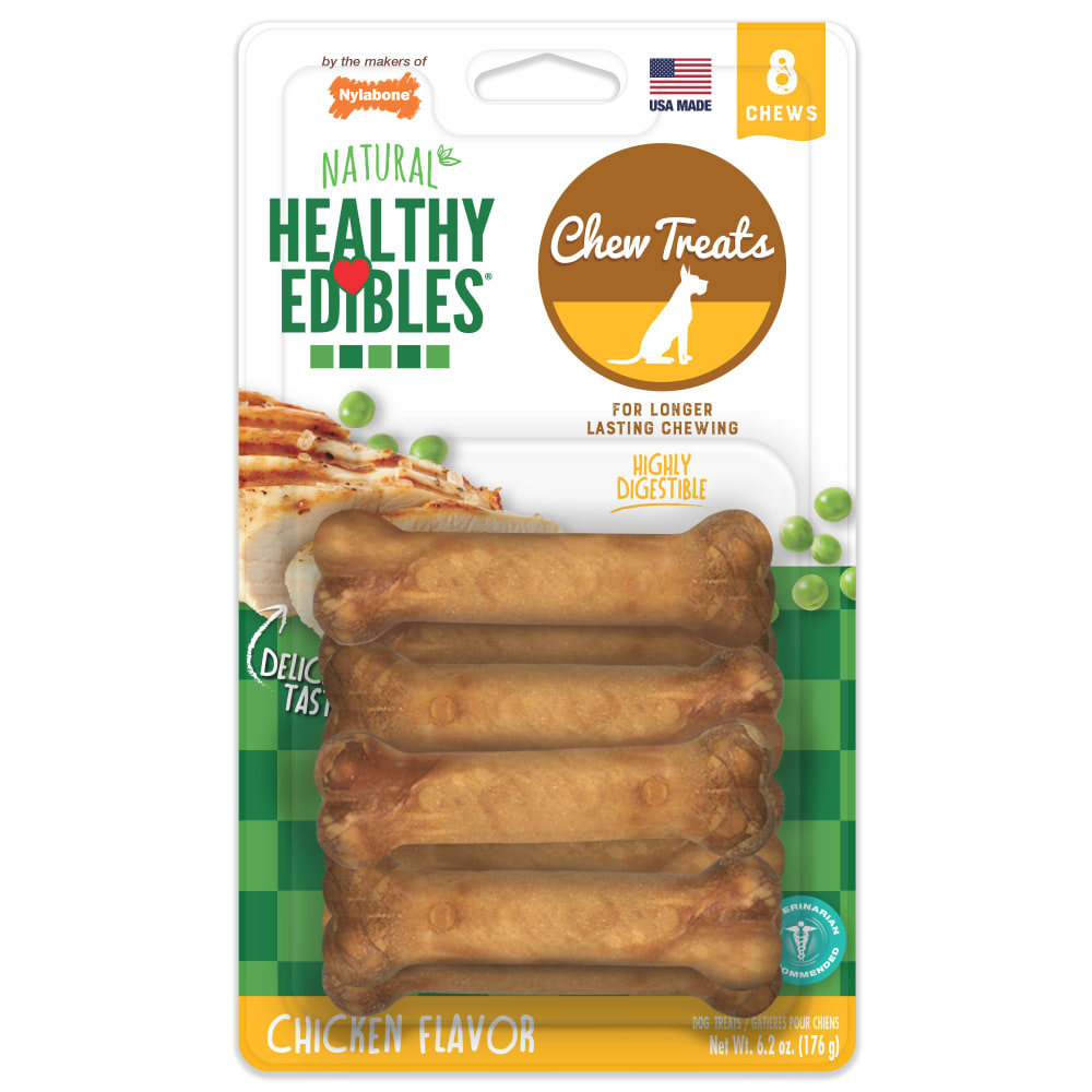 Front view of Nylabone Healthy Edibles Chicken 8ct Petite in packaging