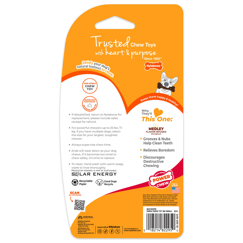Back view of Nylabone Medley Textured Small Bone in packaging