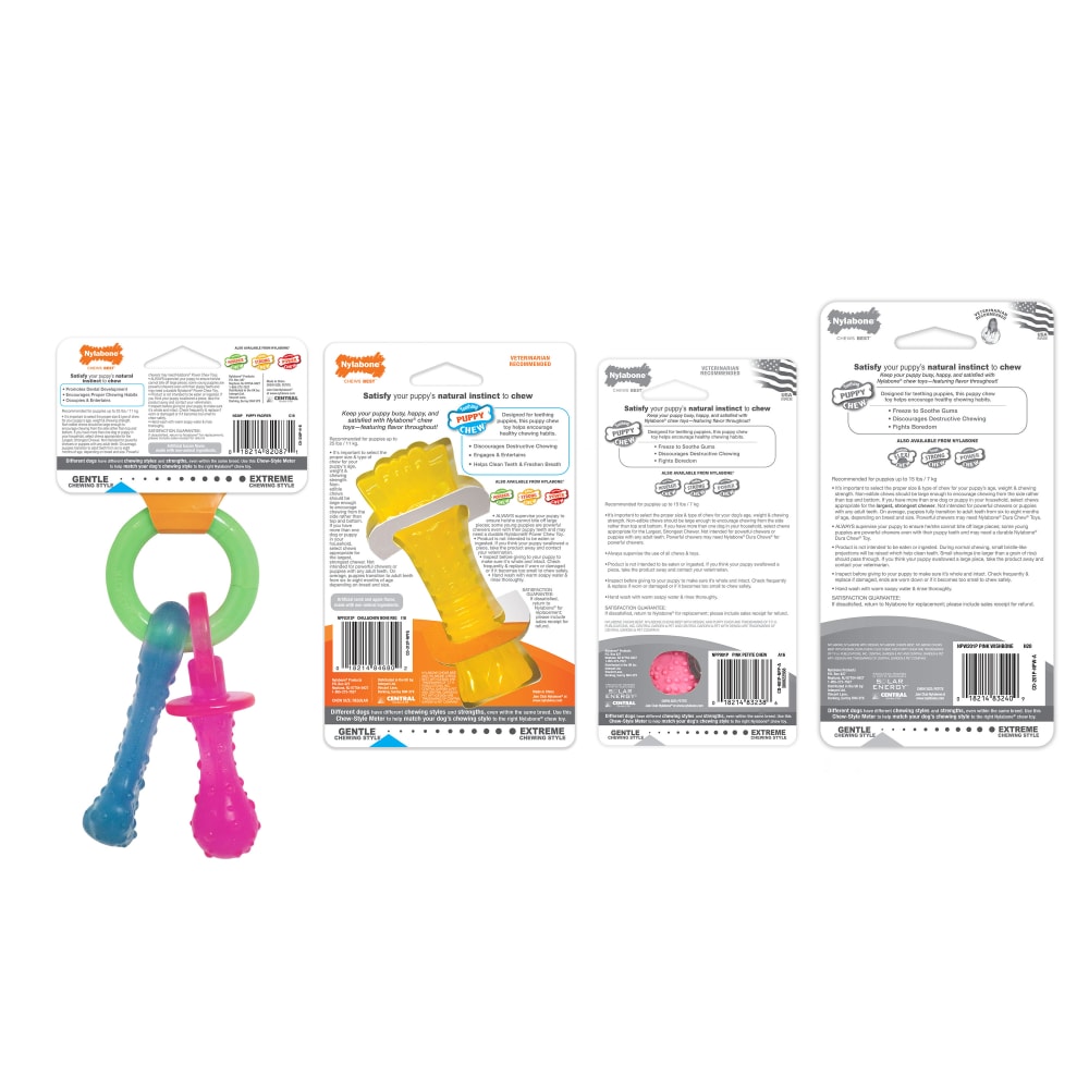 Back view of N1621w Nylabone Puppy Bundle Pink in packaging