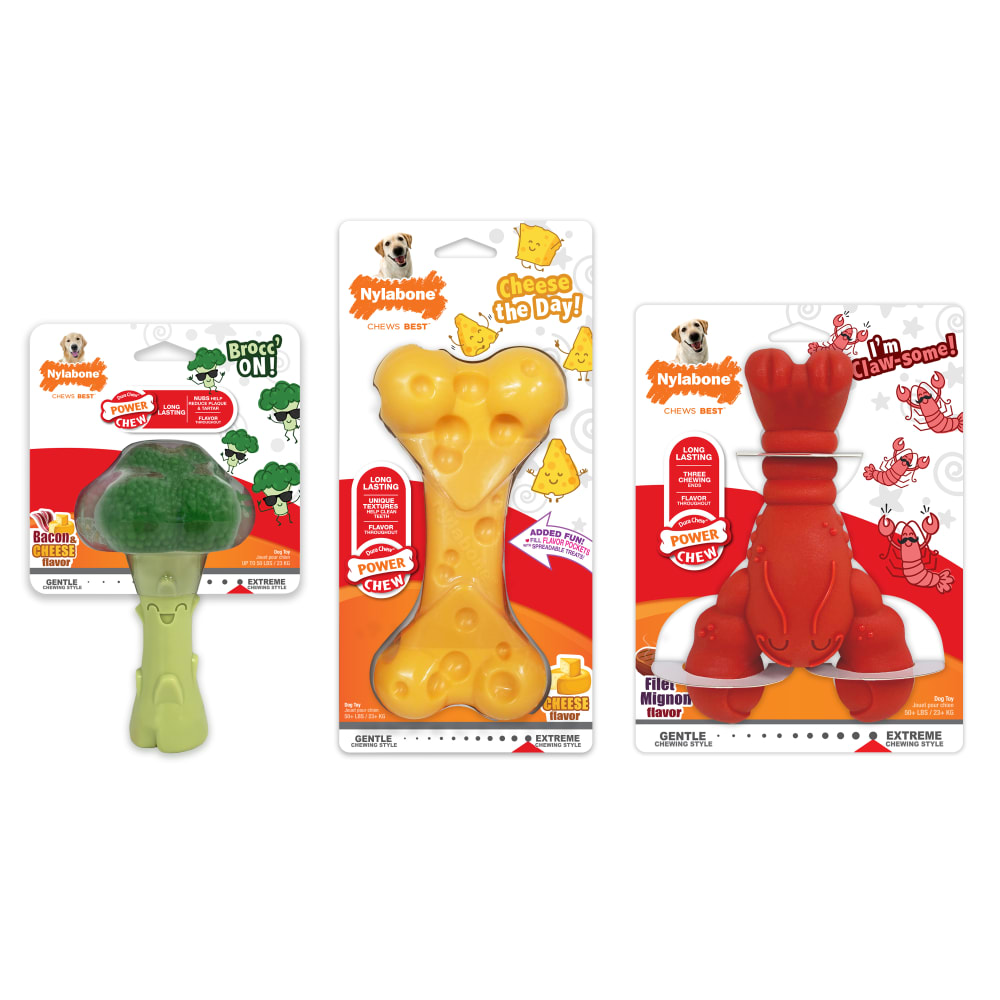 Front view of Power Chew Novelty Bundle Broccoli Cheese Lobster in packaging