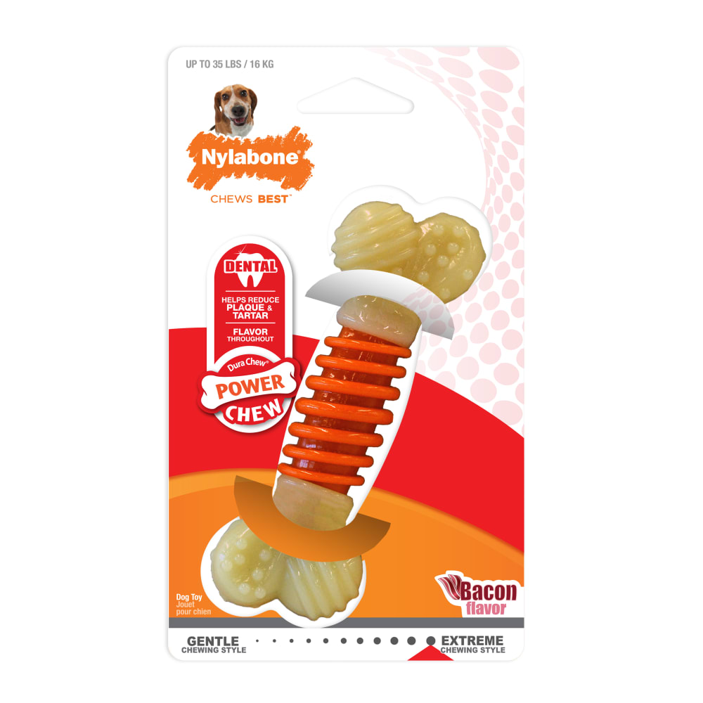 Front view of Nylabone Pro Action Dental Chew Medium Inpackagingfronthero Copy in packaging