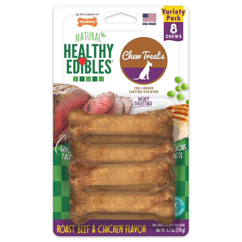 Front view of Nylabone Healthy Edibles Variety Pack 8ct Petite in packaging