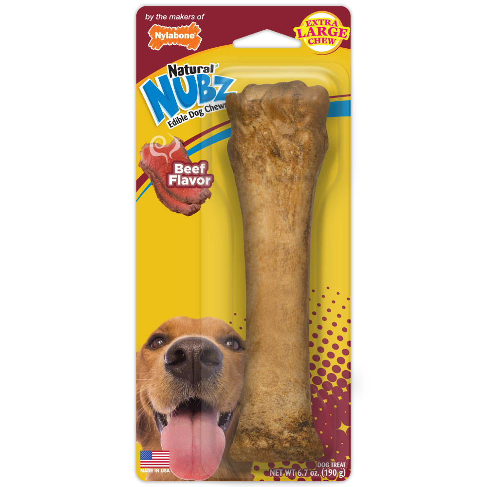 Front view of Nylabone Nubz Beef Souper in packaging