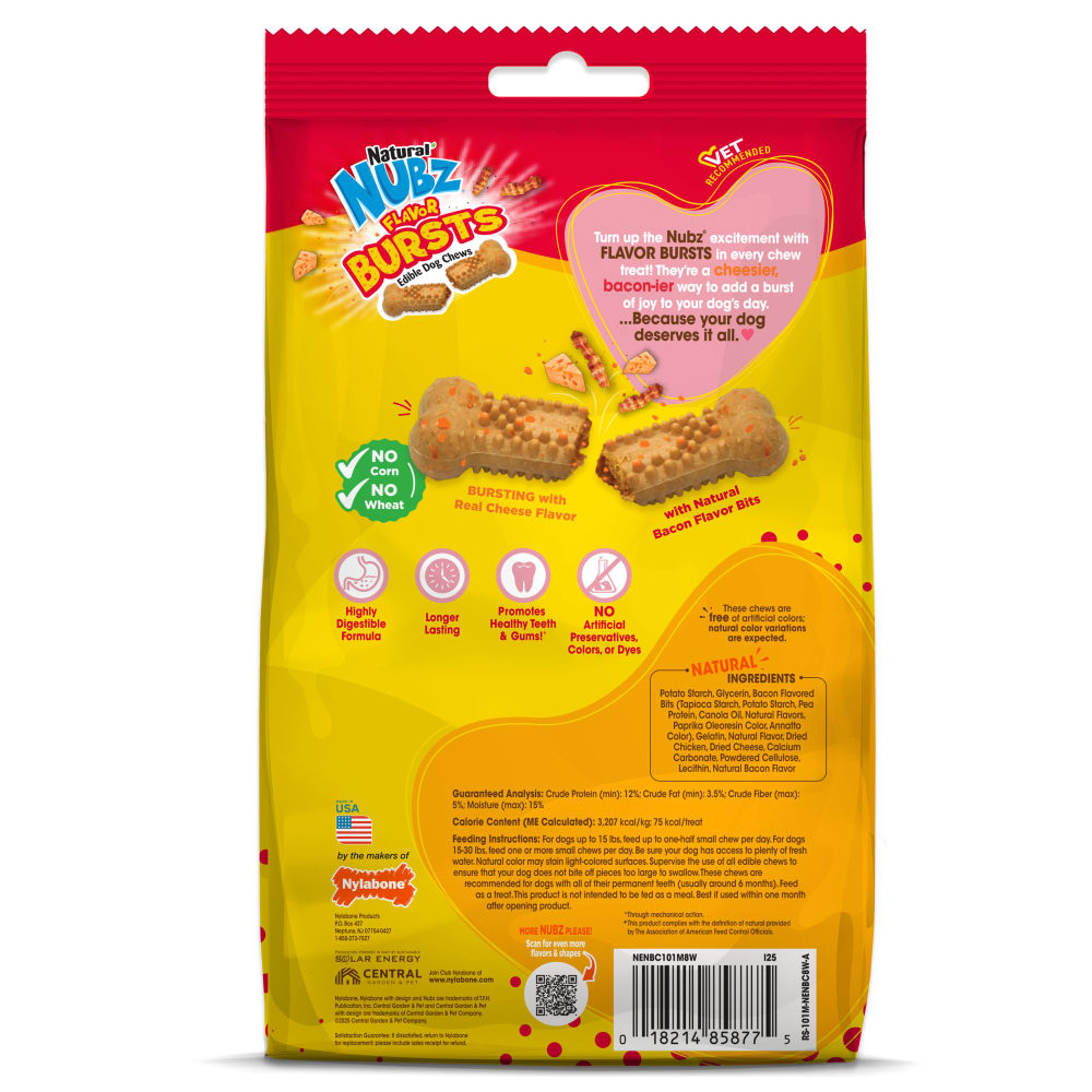 Nubz Flavor Bursts Bacon & Cheese Dog Chew Treats | Nylabone