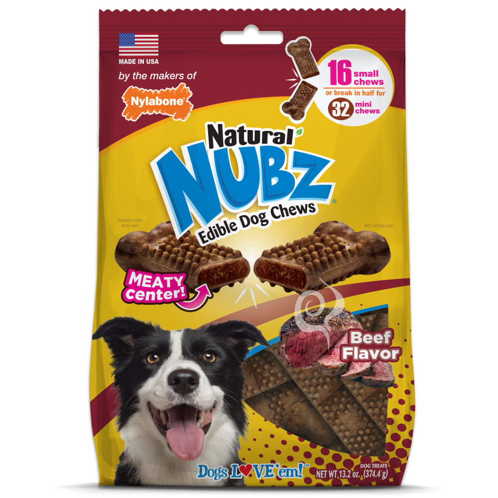 Front view of Nylabone Nubz Meaty Center 16ct Small in packaging