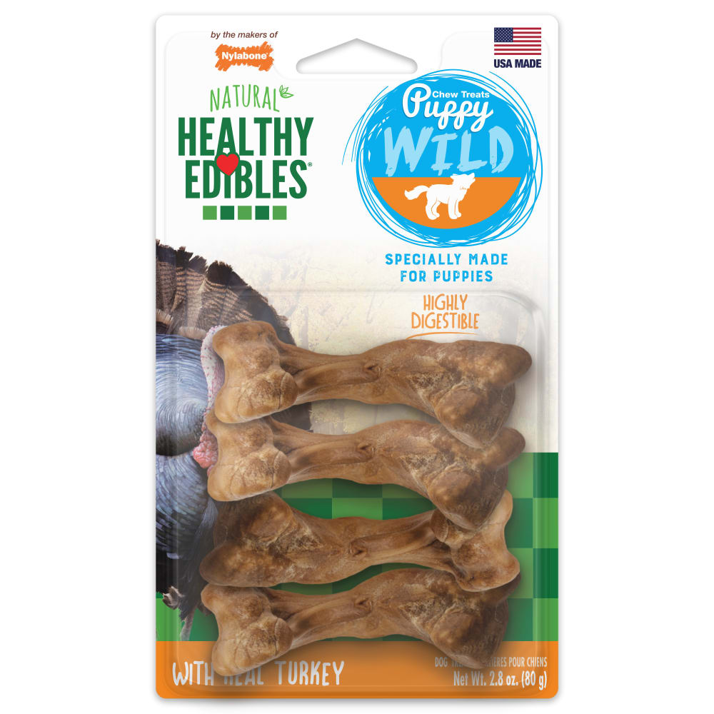 Front view of Nylabone Healthy Edibles Wild Turkey Small 4ct in packaging