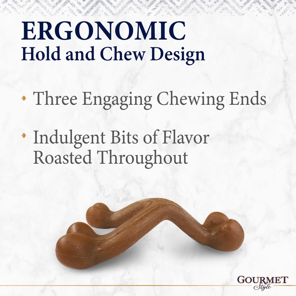 018214852209_Nylabone_Gourmet Style Small Bacon Wishbone_FeaturesandBenefits