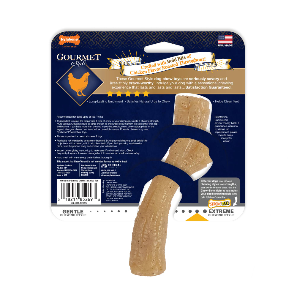 Nylabone Gourmet Style Medium Chicken Stick In Packaging Back