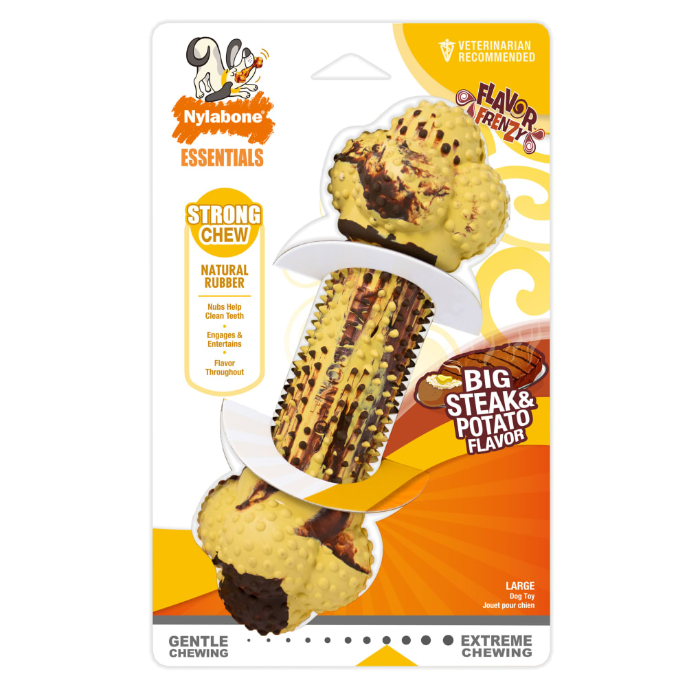 Front view of Nfrd101w Nylabone Flavor Fun Strong Chew Steak Potato in packaging