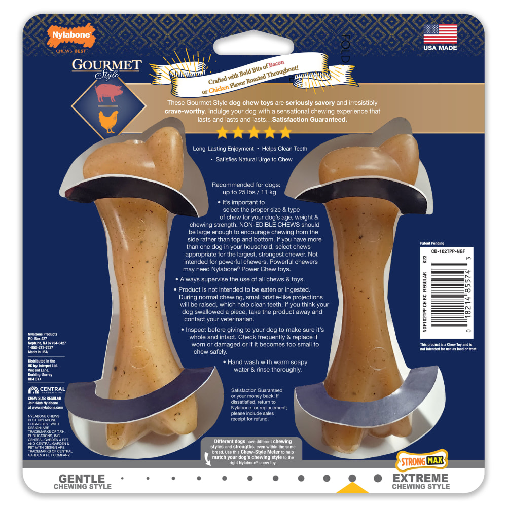 Back view of Nylabone Gourmet Femur Twin Pack in packaging
