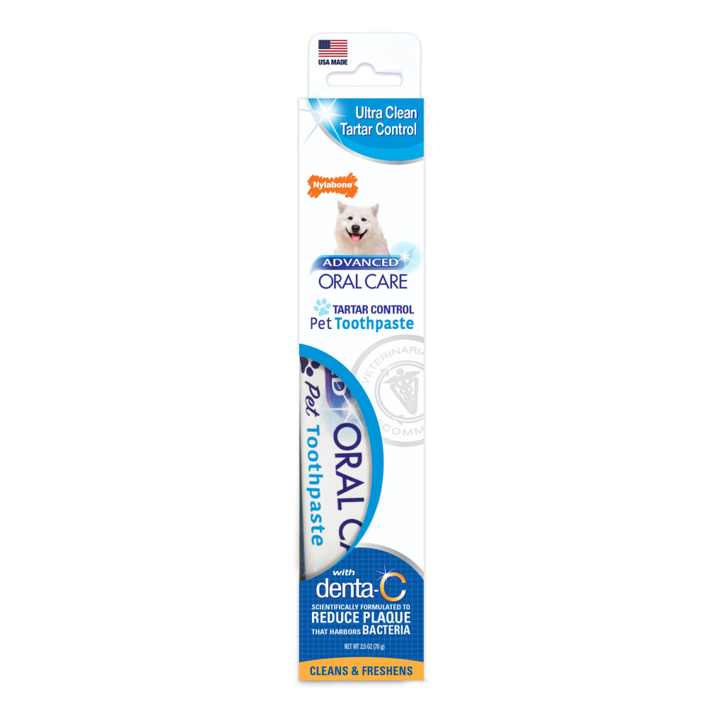 Front view of Nylabone Aoc Tartar Control Toothpaste in packaging