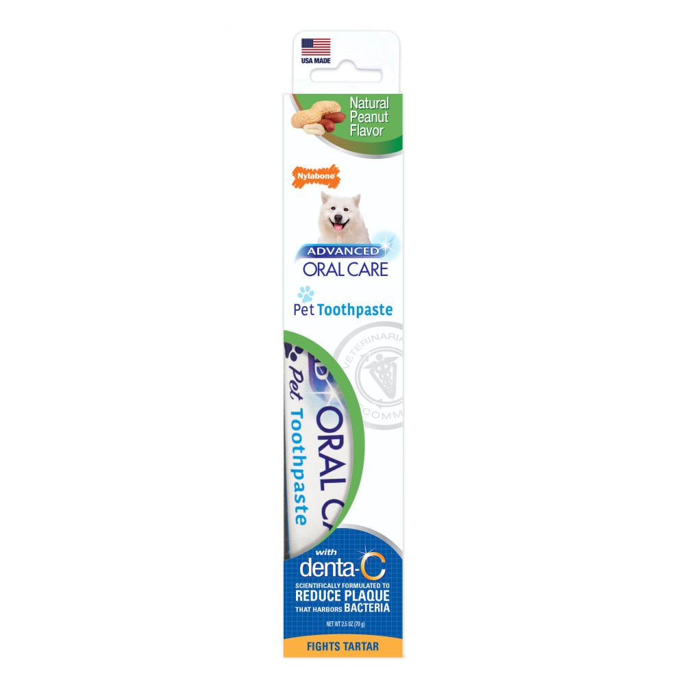 Front view of Nylabone Aoc Natural Peanut Flavor Toothpaste in packaging
