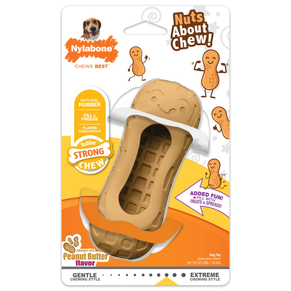 Front view of Nylabone Peanut Treat Toy Wolf in packaging