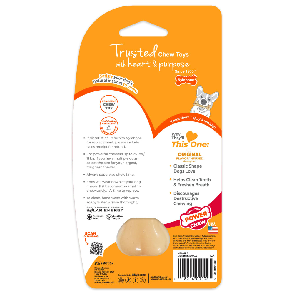 Back view of Nylabone Power Chew Original Small in packaging