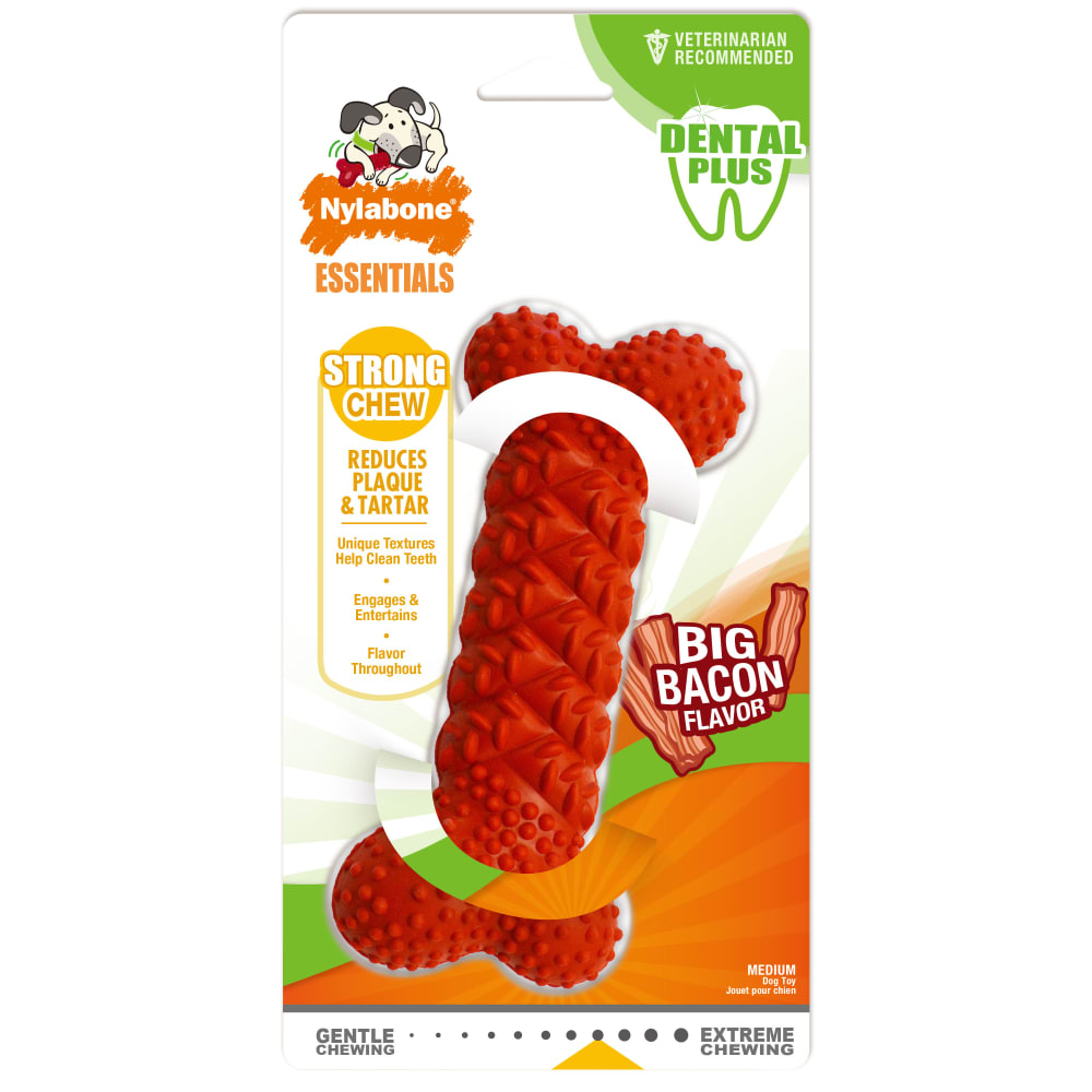 Front view of Nylabone Daily Dental Rubber Braid Bone in packaging
