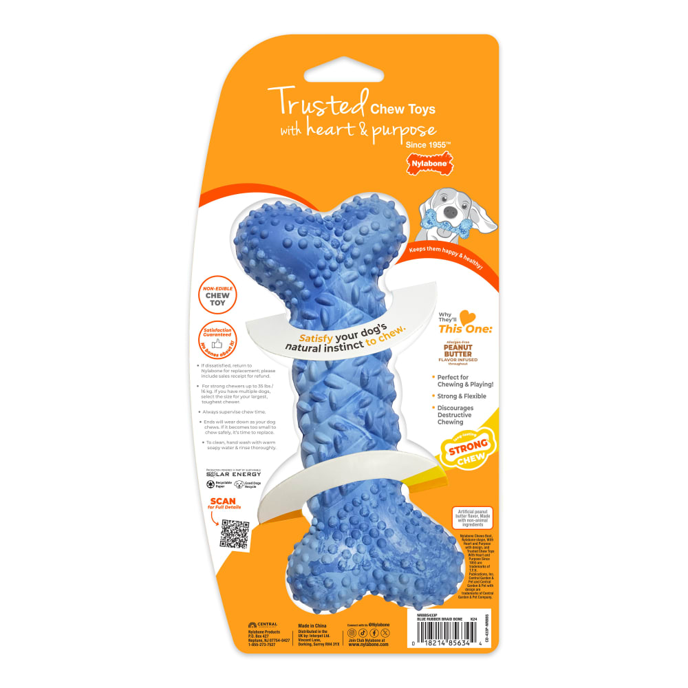 Back view of Blue Rubber Braid Bone in packaging