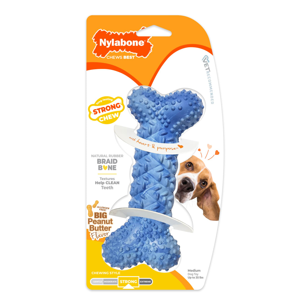 Front view of Blue Rubber Braid Bone in packaging