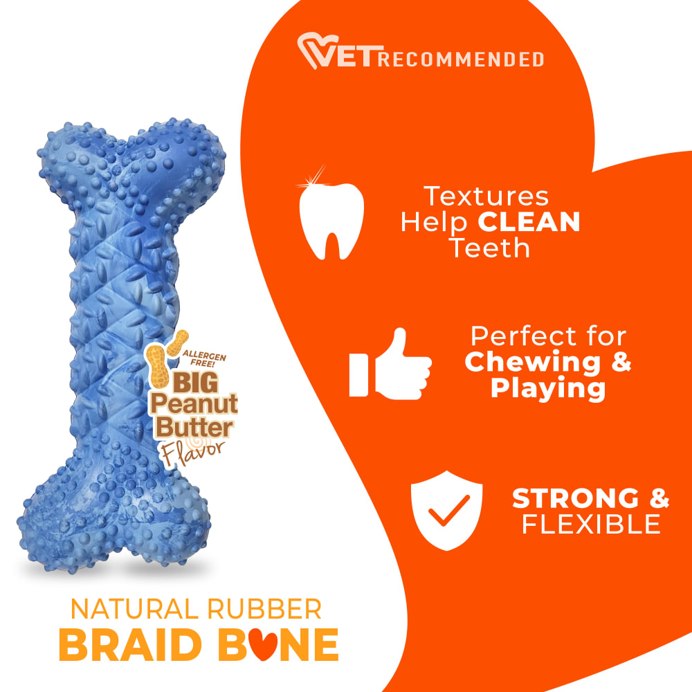 Natural Rubber Braid Bone features graphic.