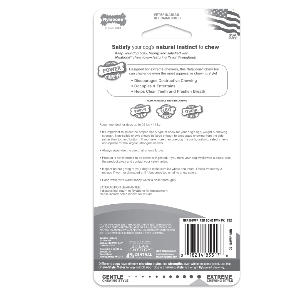 Back view of Nylabone Holiday Red Twin Pack Small in packaging