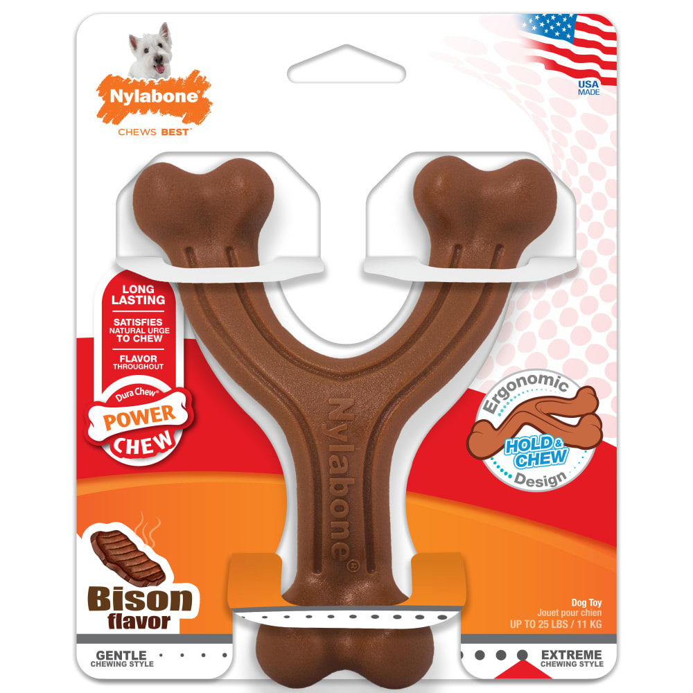 Front view of Nylabone Arched Wishbone Regular in packaging