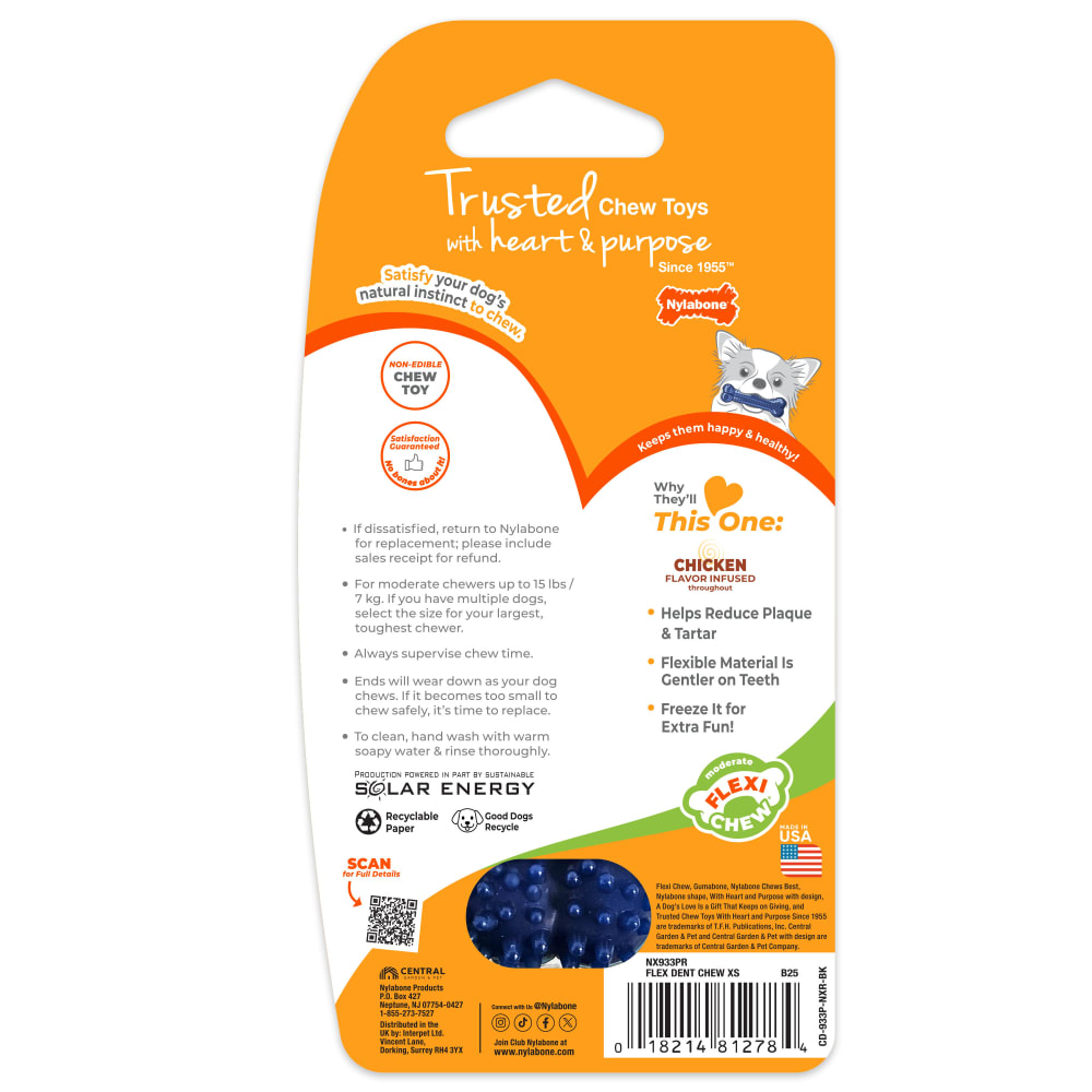 Back view of Flex Dent Chew Petite Bl in packaging